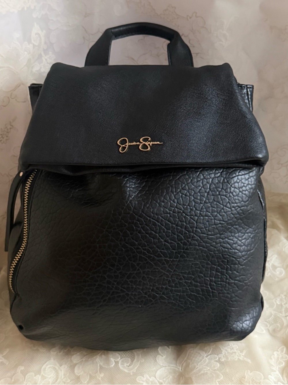 Jessica Simpson Flap Backpack Purse Textured Pebbled Faux Leather Streetwear